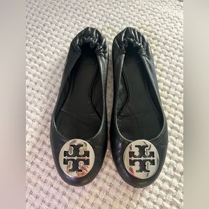 Tory Burch Black Leather Reva Flats Size 8